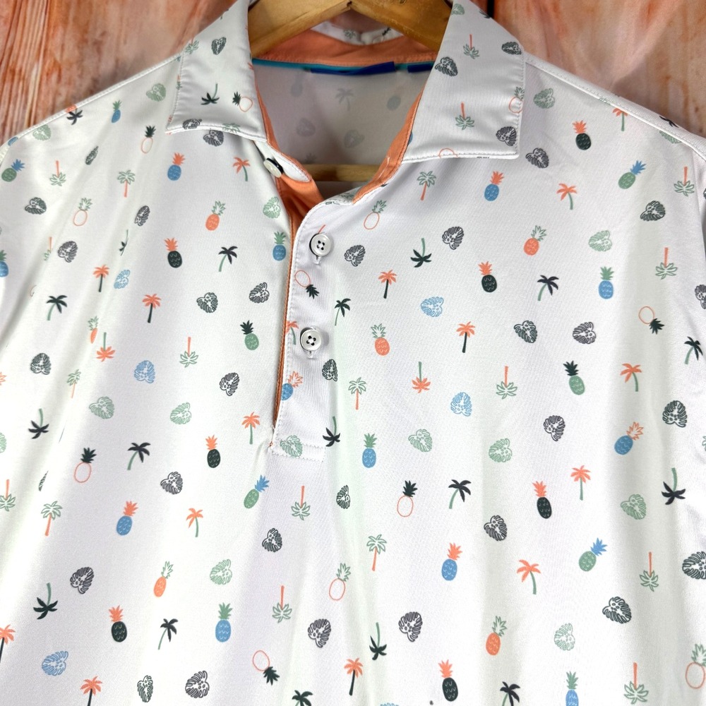 Deveraex Mens Pineapple Palm Tree Polo Golf Shirt Sz M Medium - Picture 4 of 5